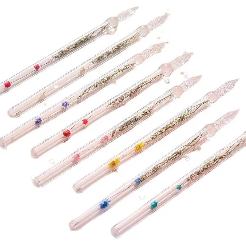 1 Set Dry Flower Glass Pen Set Send Fountain Pen Ink Pen Rack Romantic Fairy Color Ink Water Pen Stationery