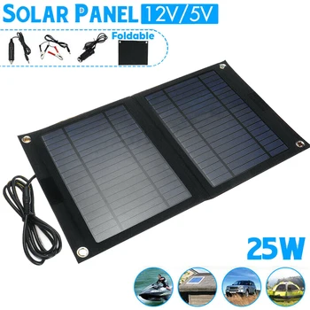 

Outdoor 25W Portable Folding Solar Cells Chargers Foldable Solar Panel Charger Mobile Power Bank for Phone Battery USB Port