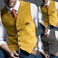 Men's Vest Slim Fit Mens Suit Casual Suit Vest Man yellow Gray Formal Businss Vest Arrival Vests Male Waistcoat Gilet Homme - Image 2