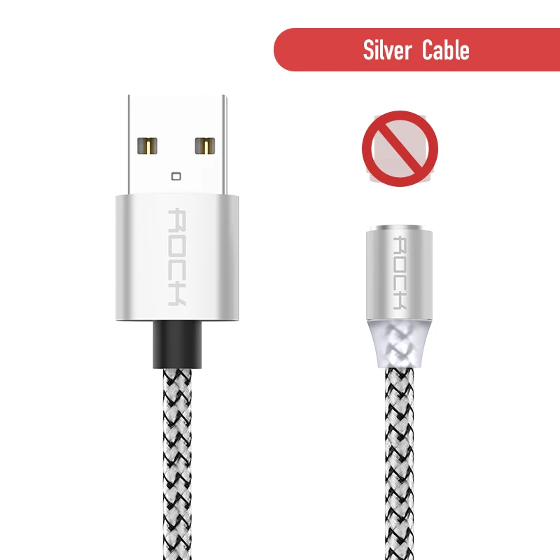 Only Silver Cable Магнитный кабель ROCK для быстрой зарядки с разъемом type-C Micro Usb для быстрой зарядки Usb C светодиодный светильник для iPhone Xiaomi huawei Phone 1 м магнитное зарядное устройство - Цвет: Only Silver Cable