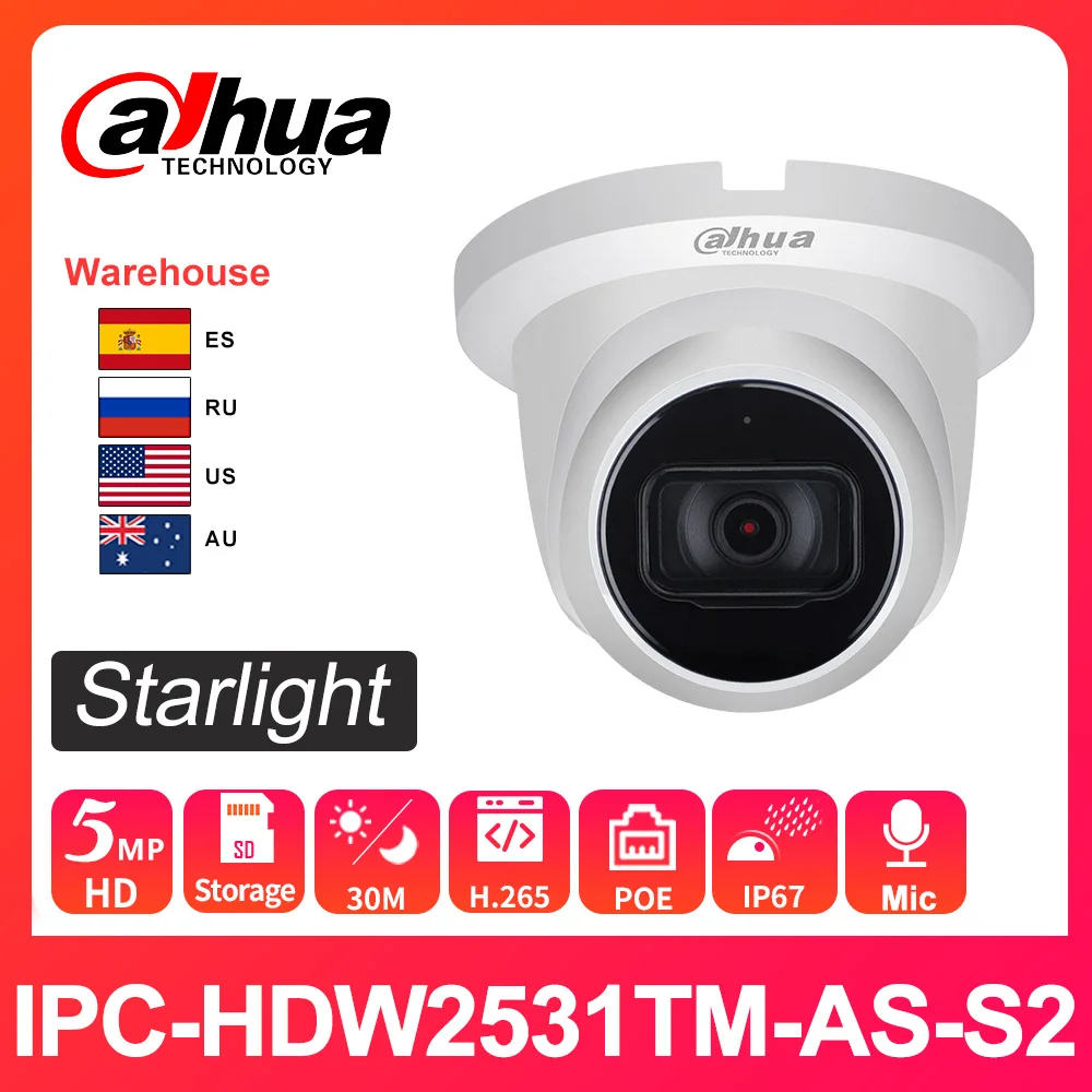 Оригинальная ip-камера Dahua 5 МП Φ IR 30 м камера starlight с микрофоном IVS слотом для
