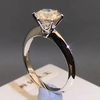 

2 Carat 18K White Gold Moissanite Diamond Ring Classic Simple Crown Luxury Women Wedding Party Engagement Anniversary Ring 2 Ct