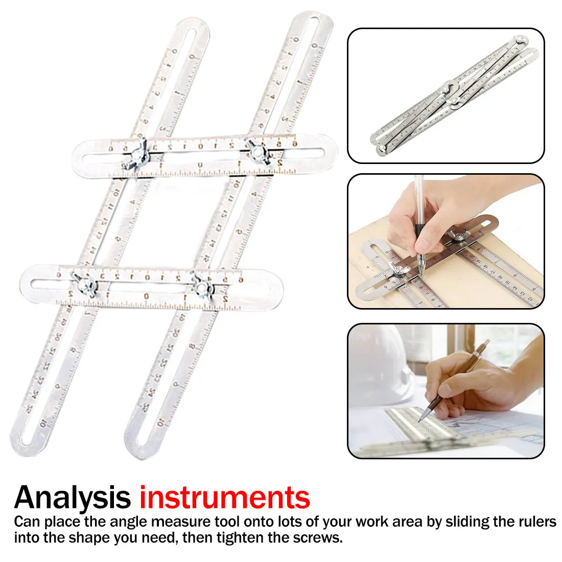 

Stainless Steel Foldable Multi Angle Ruler Adjustable Measuring Instrument Template Tool Four-sided for Craftsmen Woodworking