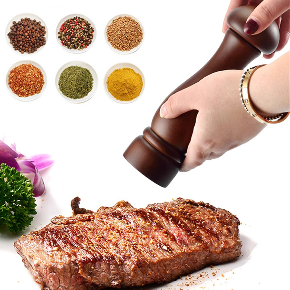 Oak Wood Manual Mills Salt And Pepper Garlic Mill Natural Pepper Shakers Spice Grinder Ceramic Core Rotor Cruet Kitchen Gadgets