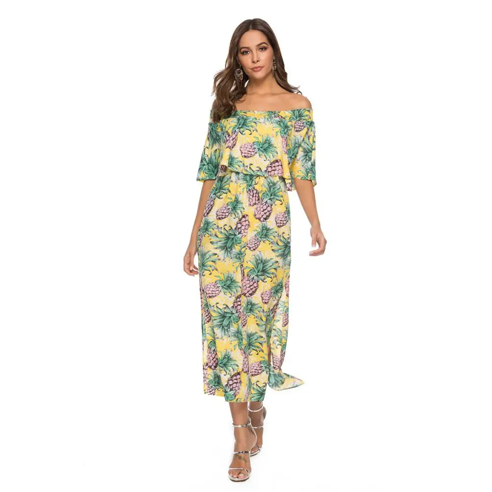 New Bohemian Chiffon Printed Tube Top Split Dress Beach Pineapple Pattern | Женская одежда