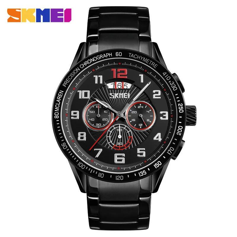 

Skmei 9176 Men Quartz Steel Belt Watch Automatic Date Three Small Disc Timing Life Waterproof