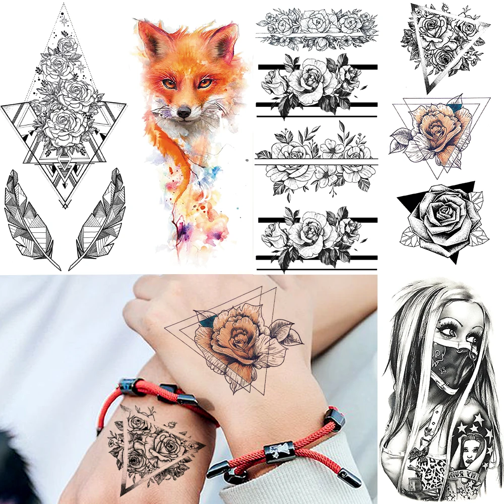 

Временные тату-наклейки с красивыми цветами, Искусственная лиса, Гангстерская Роза, тату «сделай сам», водонепроницаемый боди-арт, рисунок, искусство для женщин и мужчин