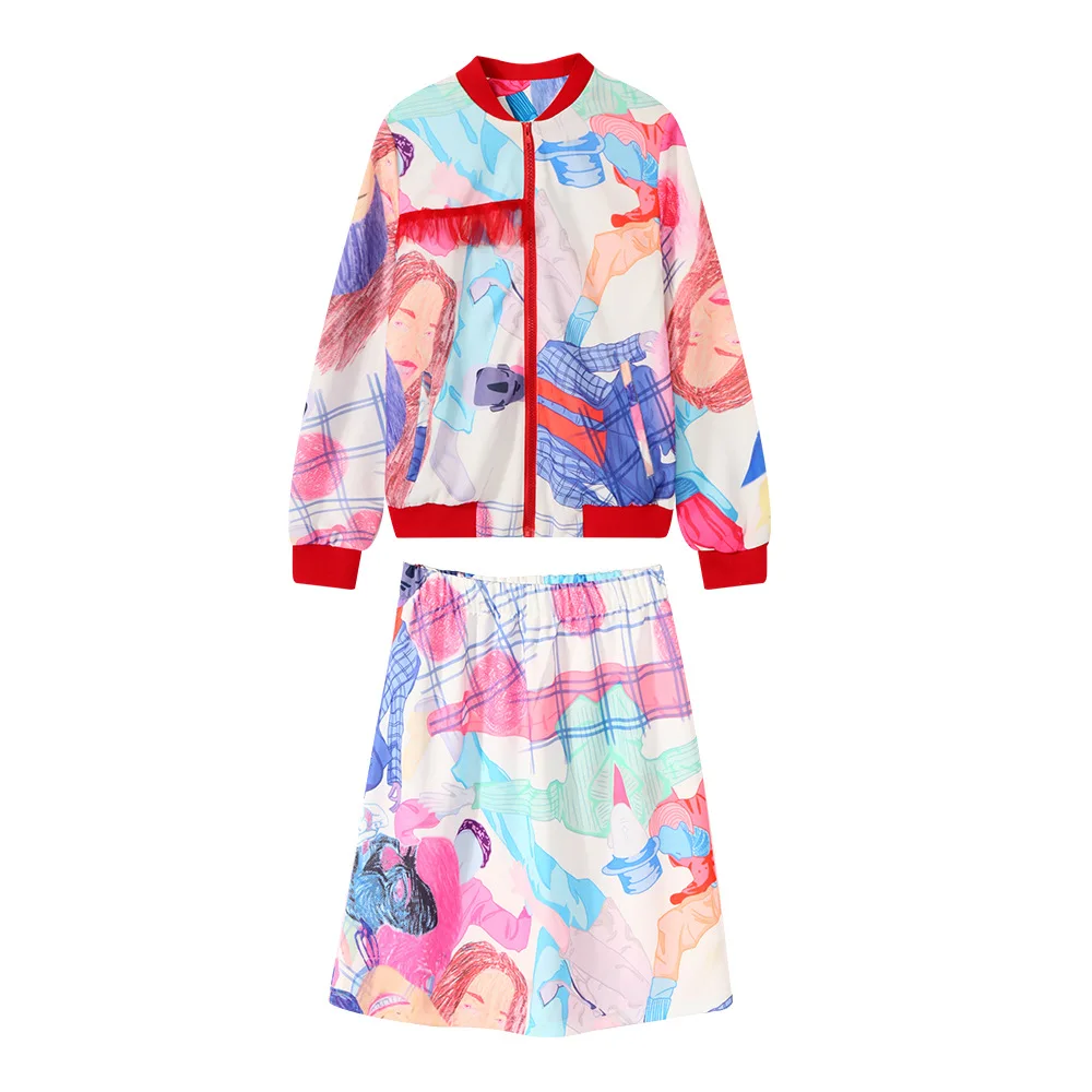 

2018 New Style Autumn And Winter Abstract Pattern Free Casual Fashion Art Set GIRL'S Tz136