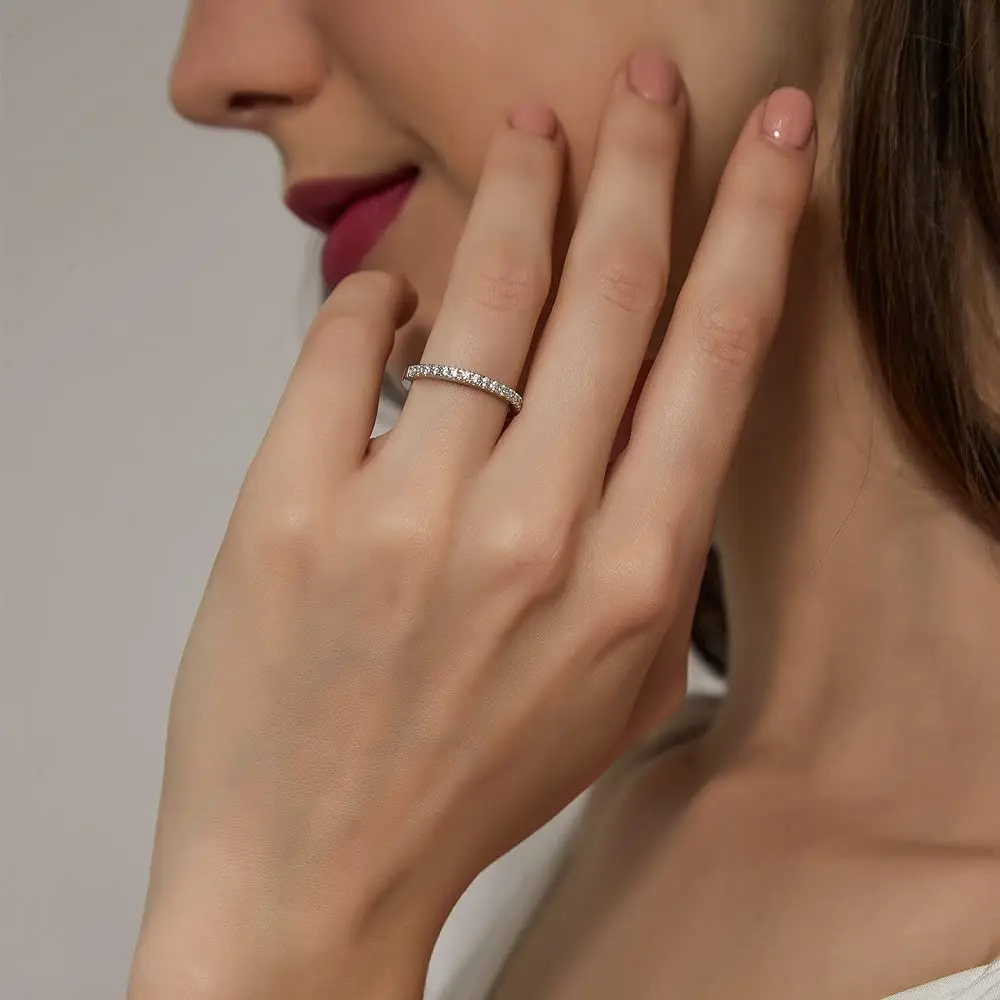 ATTAGEMS Solid 925 Sterling Silver Rings for Women Moissanite Full Eternity Wedding Band Engagement Wedding Ring Fine Jewelry 2