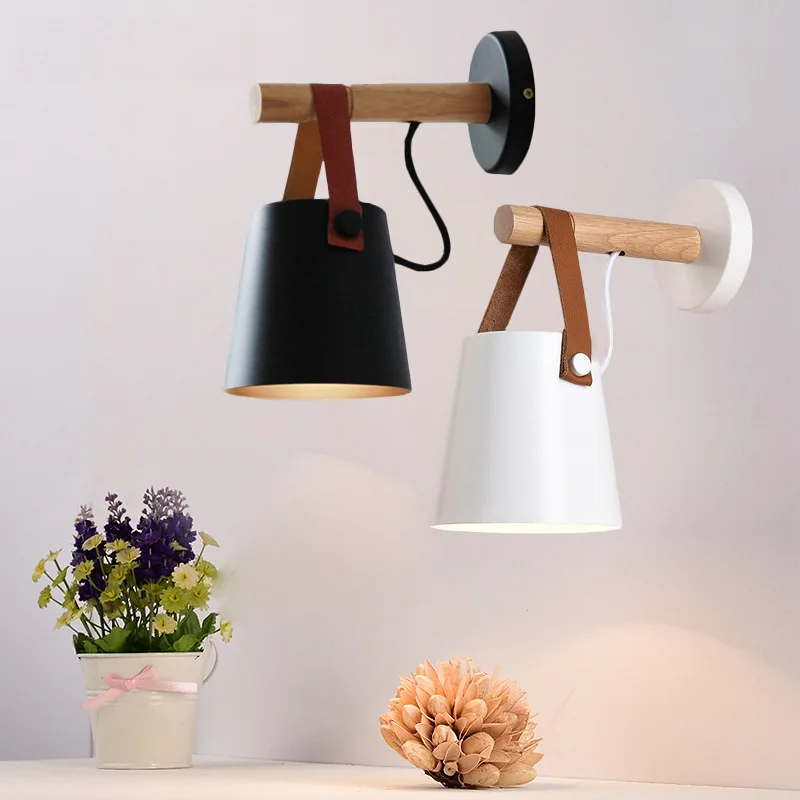 Nordic style solid wood LED wall lamp modern minimalist art bedside wooden interior staircase rotating aisle | Освещение