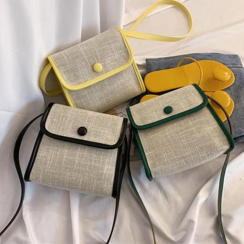 

Women Casual Retro Cotton Linen Woven Square Shoulder Bag Summer Rattan Straw Messenger Bag Bohemia Handbag Bali Travel 2020 New