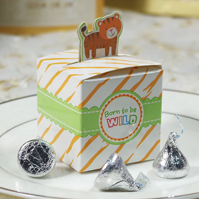10 PCS Monkey Elelphant Tiger Giraffe Hopped Candy Box Chocolate Boxes For Baby Shower Birthday Jungle Paper | Дом и сад