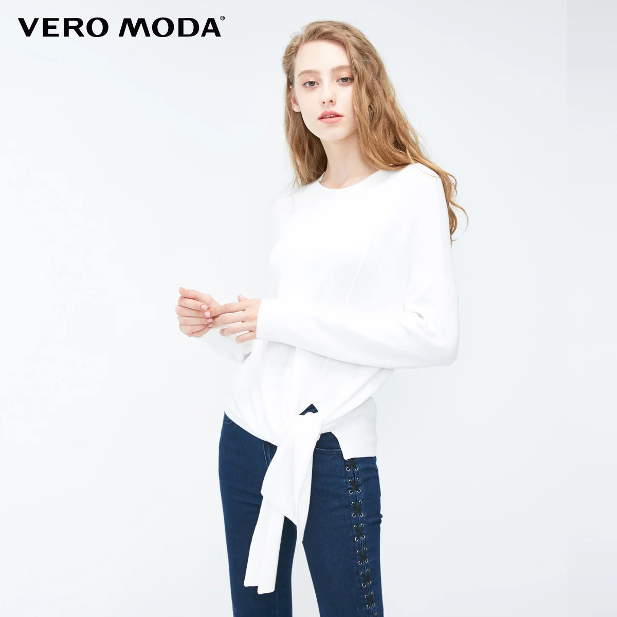 Vero Moda зимний чистый цвет неровный подол с заниженным плечом круглый свитер с вырезом | 318324528 - Цвет: Snow white