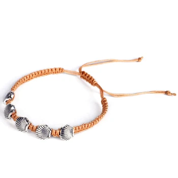 

New Silver Scallop Beach Woven Bracelet Anklet Feet Simple Brown Rope Handmade Charm Ankle Bracelet
