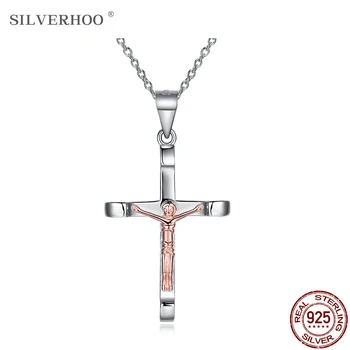 

SLVERHOO 925 Sterling Silver Pendant Necklace Fashion Jesus Cross Pendant Boutique Christ Pendant Necklace Jewelry Gift Trend