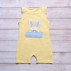 Vêtements d'été pour garçons, barboteuse jaune sans manches, bleu, motif de lapin brodé, motif de pâques, pour tout petits 