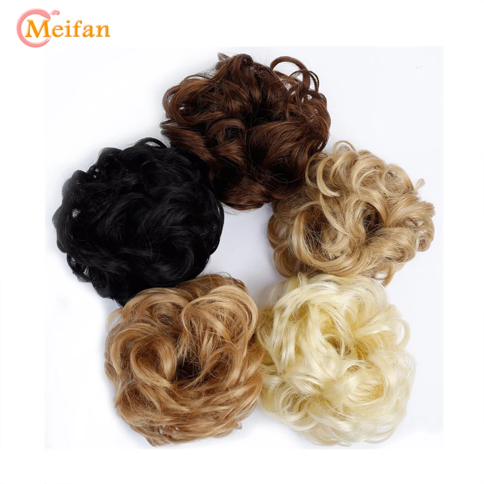 MEIFAN для девочек, кудрявые, эластичные, шиньон, с резиновой лентой, коричневый, серый, синтетическое кольцо для волос, обруч для волос