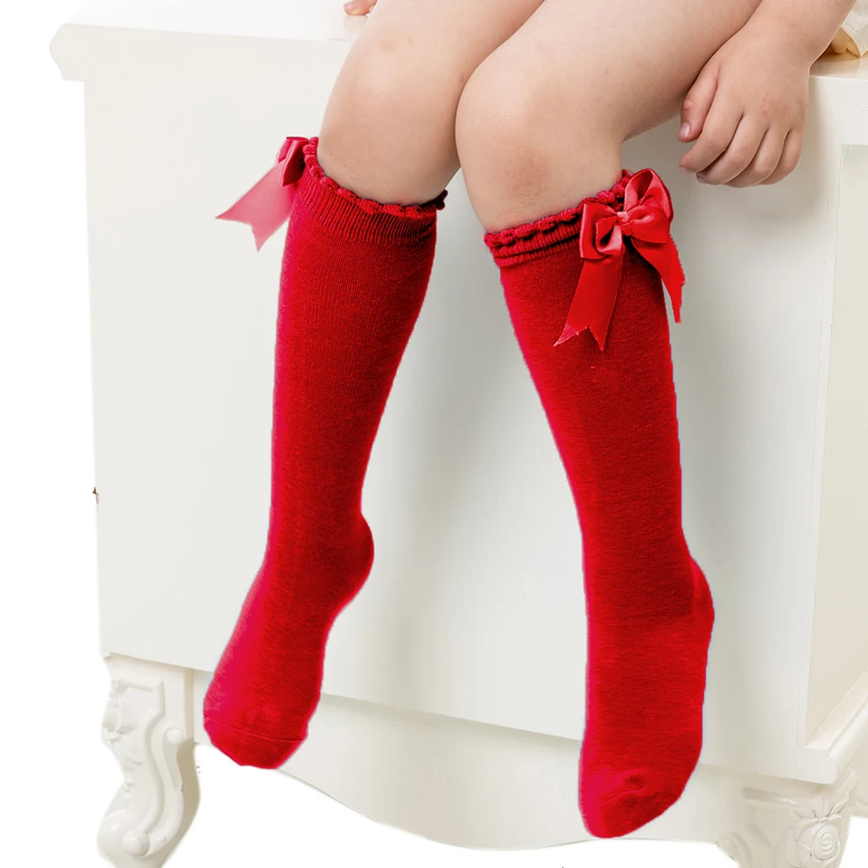 Calcetines rojos navideños de algodón hasta la rodilla para niños ...