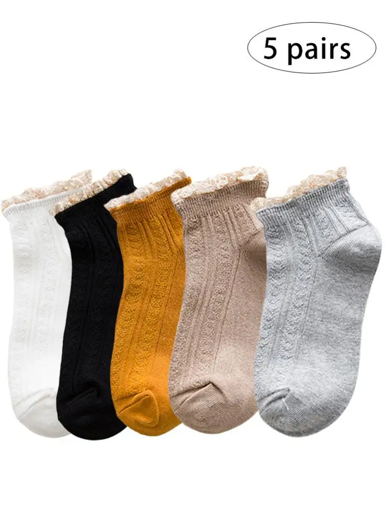 5 пар модных кружевных мягких хлопковых женских носков с резьбой высококачественные удобные милые студенческие кружевные носки Длинные гольфы с оборками