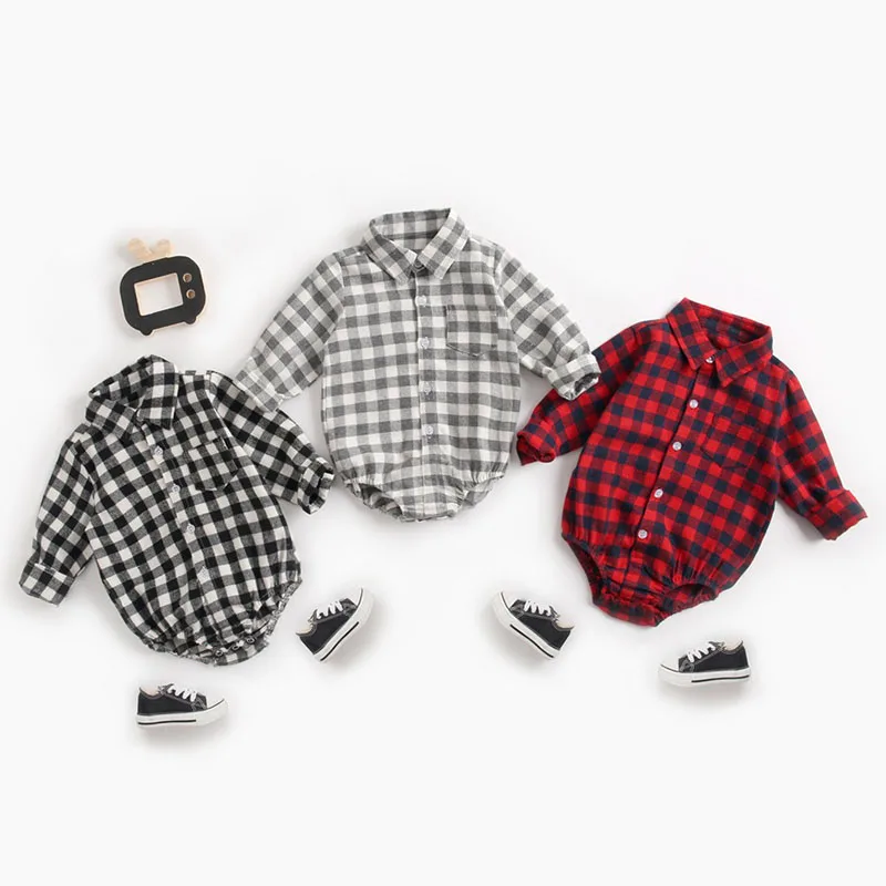 

New 2019 Infants Rompers Baby Bodysuit Long Sleeve Grid Romper Autumn Winter Girls Baby Girl Clothes Jumpsuit