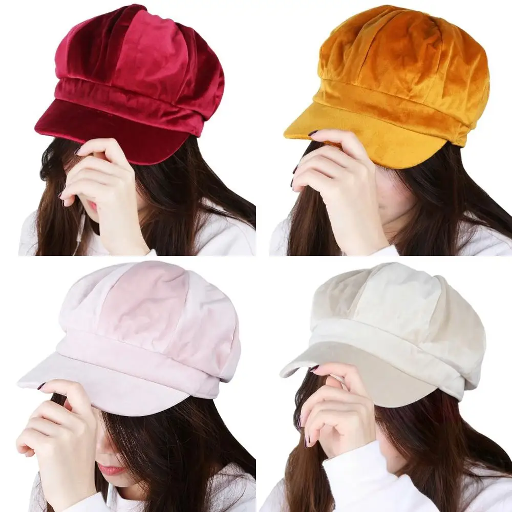 

Women's Velvet Beret Cap Winter Warm 8 Panel Newsboy Hat Cabbie Hat