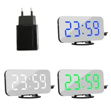 Cyfrowy budzik led z wtyczką ue wyświetlanie czasu drzemki nocny led stół biurko budzik lustro zegar 2 porty USB ładowarka do telefonu