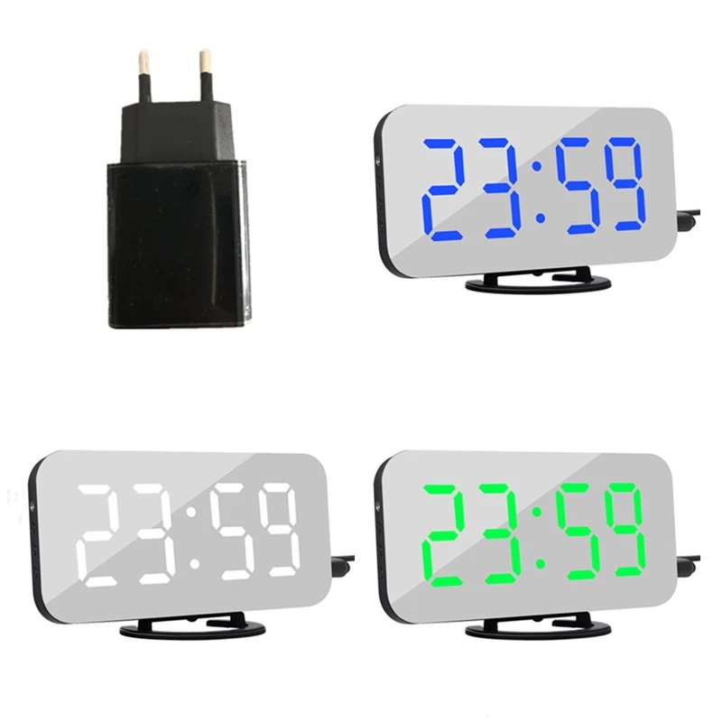 USB Charge Digital Mirror LED Tischwecker Snooze Clocks Phone Charger