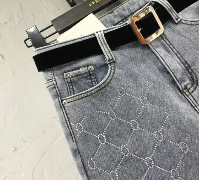 Синие алмазные узкие брюки женские брюки новые зимние утепленные бархатные узкие брюки узкие джинсы