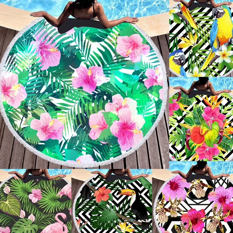 Круглое пляжное полотенце из микрофибры в черно-белую полоску |