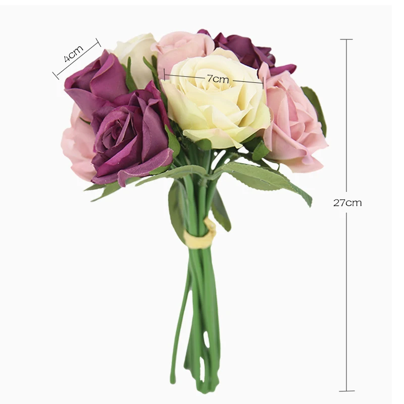JAROWN Artificial Rose Silk Fake Flowers wedding Flowers Bouquet 9  Head Rose Flowers Home Decoration party decoration Indoor Flores (51)