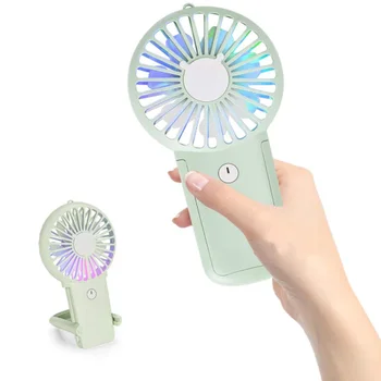 

USB Fan, USB Mini Handheld Fan with LED Lights, Rechargeable Fan with Stand, 3 Speed Lower Noise Fan for Home Office Travel (Gre