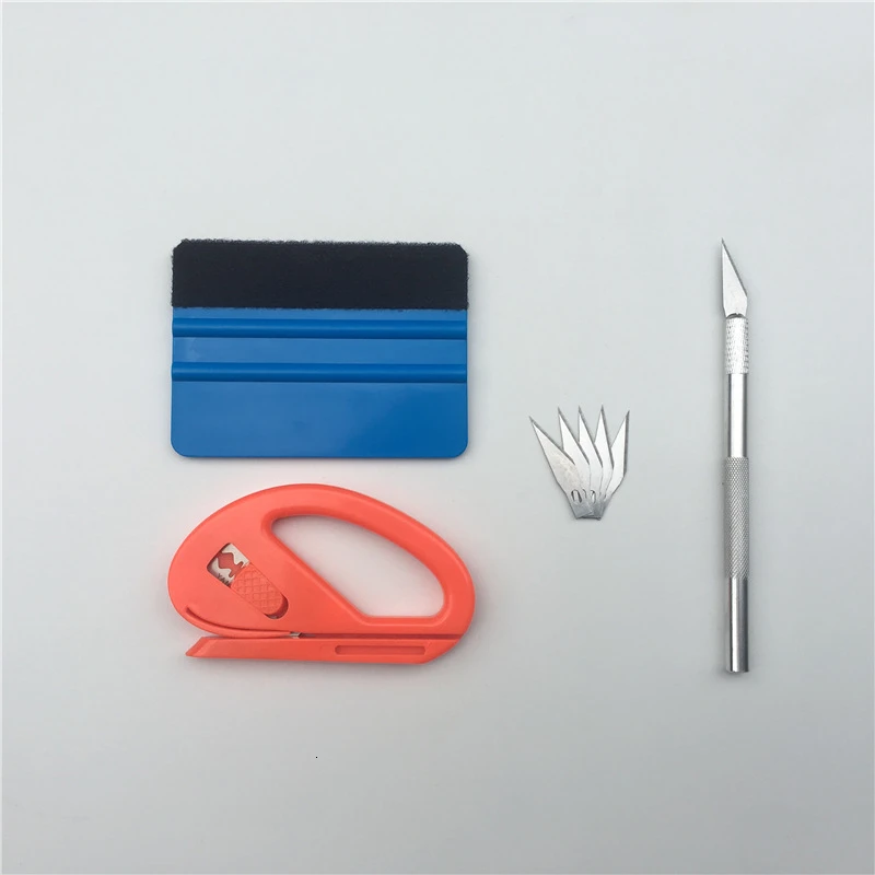 Car Vinyl Film Wrapping Tools Set Felt Blue Scraper Squeegee Cutter