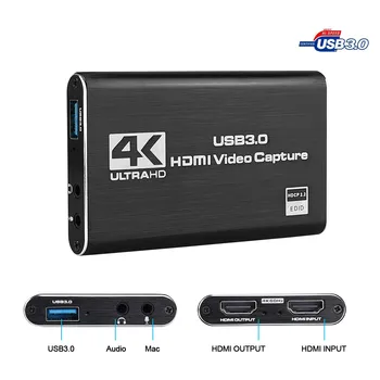 

4K HDMI Game Capture Card USB3.0 1080P Reliable Portable Capture Card Device for Streaming Live Broadcasts Video Recording