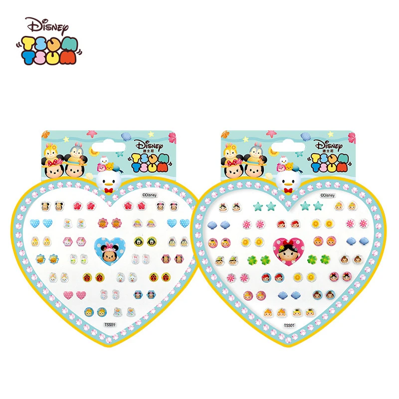 Disney Stickers For Children Shiny Crystal Earring Frozen Mermaid Rapunzel Disney Princess Cartoon Earrings Toys Kids Gift