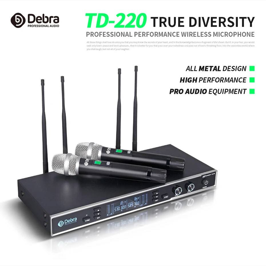 Настоящее разнообразие! TD-220 Профессиональный 2 канала UHF Беспроводной система микрофонов беспроводные Беспроводной для вокала певица караоке