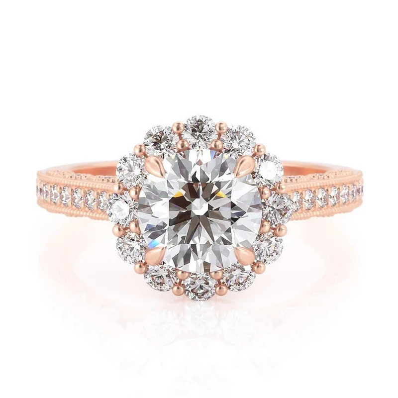 Обручальное кольцо в форме цветка Halo из розового золота 14 к с круглой огранкой 1ct 6,5 мм EF цвет Муассанит ювелирные украшения для женщин Свадебные
