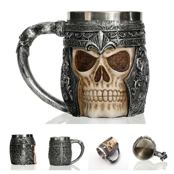 

2019 New 1Pcs Creative Skull Mug 300-400ml Viking Pit Lord Warrior Beer Stein Tankard Coffee Tea Cup Halloween Bar Gift
