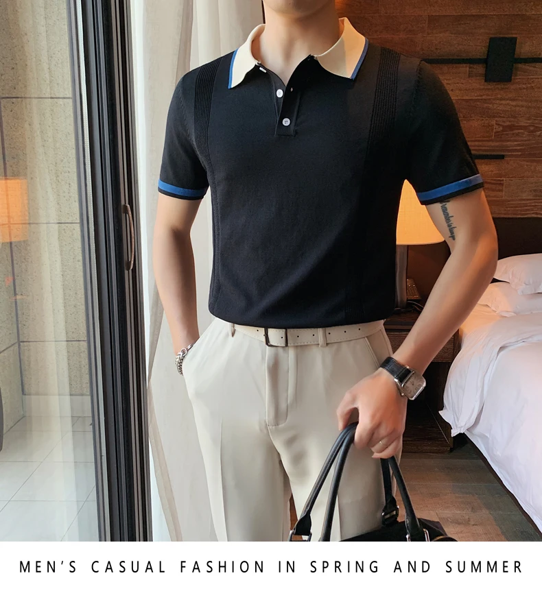cor combinando fino malha polo camisas moda