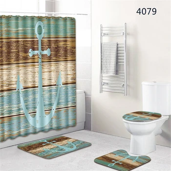 

1Set Of Bathroom Carpet + Toilet Cover Pad + Foot Pad + Waterproof Shower Curtain Bathroom Family Set Convenient And Easy To Use