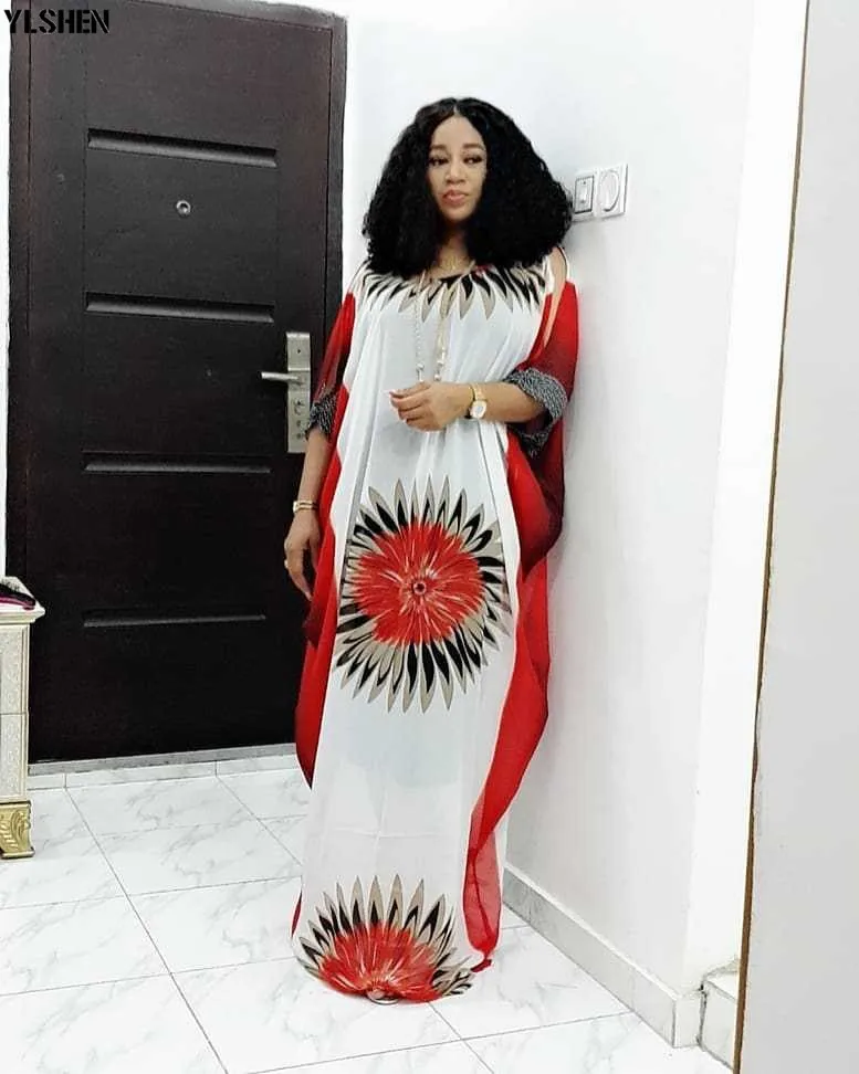Two Piece Set African Dresses For Women Fashion Chiffon Positioning Printing Clothes African Dress Dashiki Loose Robe Africaine 03