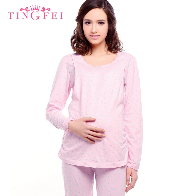 Pink TINGFEI для беременных и кормящих женщин одежда для сна теплое нижнее белье осень зима ночное белье пижамы послеродовой пренатальный комплект - Цвет: Pink