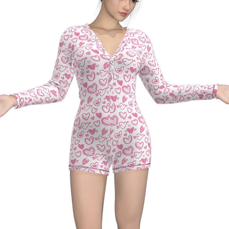 

FULA-bao Women's Sexy Deep V Neck Shorts Jumpsuit Long Sleeve One Piece Bodysuit Pajama Bodycon Rompers Overall