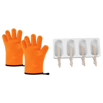 

1pcs 4 Hole Silicone Ice Cream Mould Cake Mould & 1 pair Heat Resistant Bbq Kitchen Silicone Oven Mitts Gloves