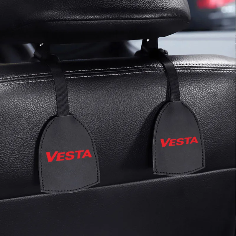 2 шт./лот, кожаные автомобильные крючки спинки сиденья для Lada Vesta, вешалки, органайзер, крепление на подголовник, крючки для хранения, зажимы, стильные автомобильные аксессуары