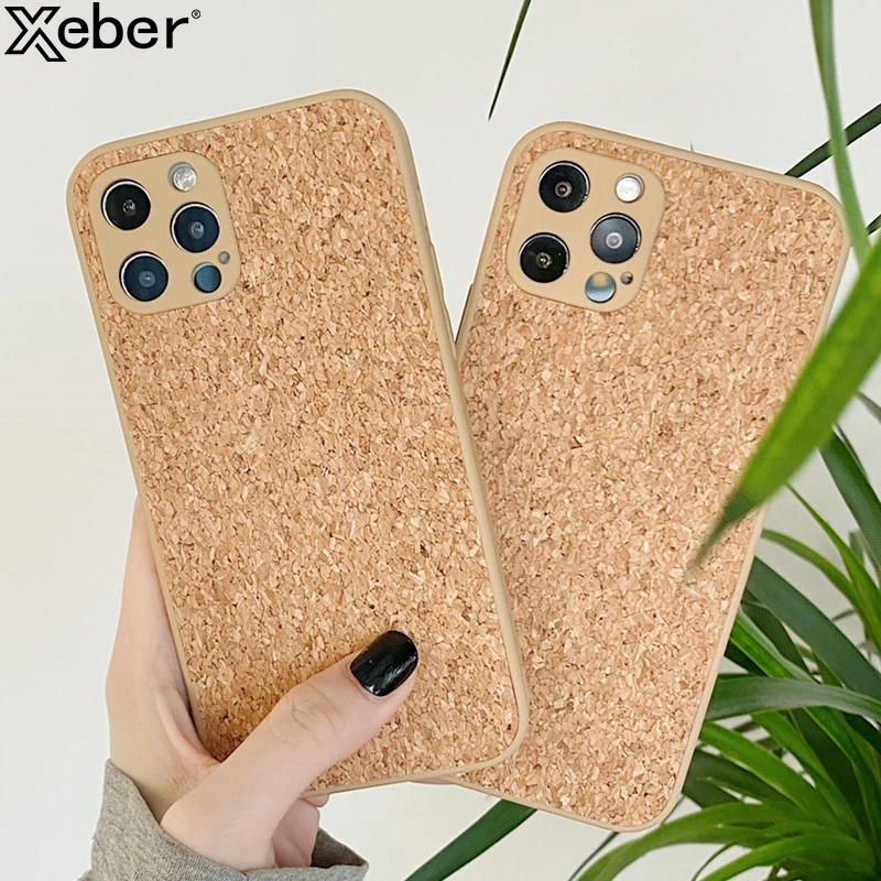 Simple Wood Compress Sawdust Phone Case For iPhone 13 Pro Max 12 11 X XR XS 6 7 8 Plus SE Solid Shockproof Breathable Cork Cover case for iphone 13 