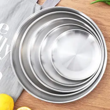 

Retro Round Tray Stainless Steel Snack Fruit Tray Jewelry Storage Tray European Style Dinner Plates Silver