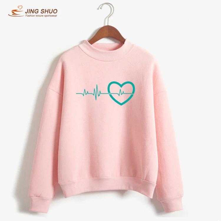 Heartbeat Love Print Осенняя толстовка женская новая модная флисовая Утепленная зимняя Толстовка дропшиппинг Превосходное качество забавная - Цвет: Pink