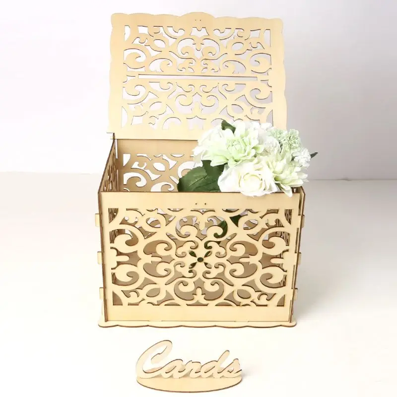 DIY Wedding Gift Wooden Card Money Box Case With Lock Rustic Beautiful Birthday Party Favors Supplies Decor D08D