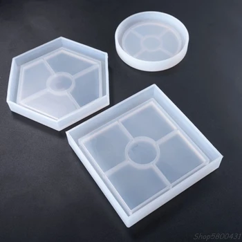 

Hexagon Square Round Teacup Mat Mould DIY Coaster Silicone Mold Crystal Epoxy Resin Casting Molds S29 20 dropshipping