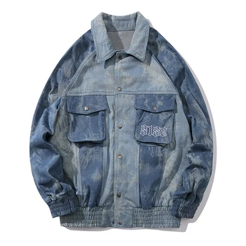 

Tie dye denim jackets streetwear wash Hip Hop New Fashion Mens Vintage Punk Rock Cowboy Jacket Tops Male single breasted